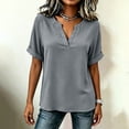 thumbnail image 5 of Women's V-Neck Top Baeitkot Women's Solid Color Casual V-Neck Short Sleeve Top Gray M, 5 of 7