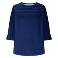 thumbnail image 4 of ALLLIST Summer Womens Tops Crew Neck 3/4 Sleeve Blouse Ruffle Casual Blue Solid Pullover Clothing for Women, 4 of 6