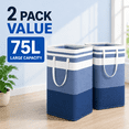 thumbnail image 2 of 2 Pack 75L Laundry Basket, Collapsible Laundry Hamper with Reinforced Handles, Freestanding Waterproof Clothes Hamper for Bedroom, Bathroom, Dorm, Closet, Blue, 2 of 8