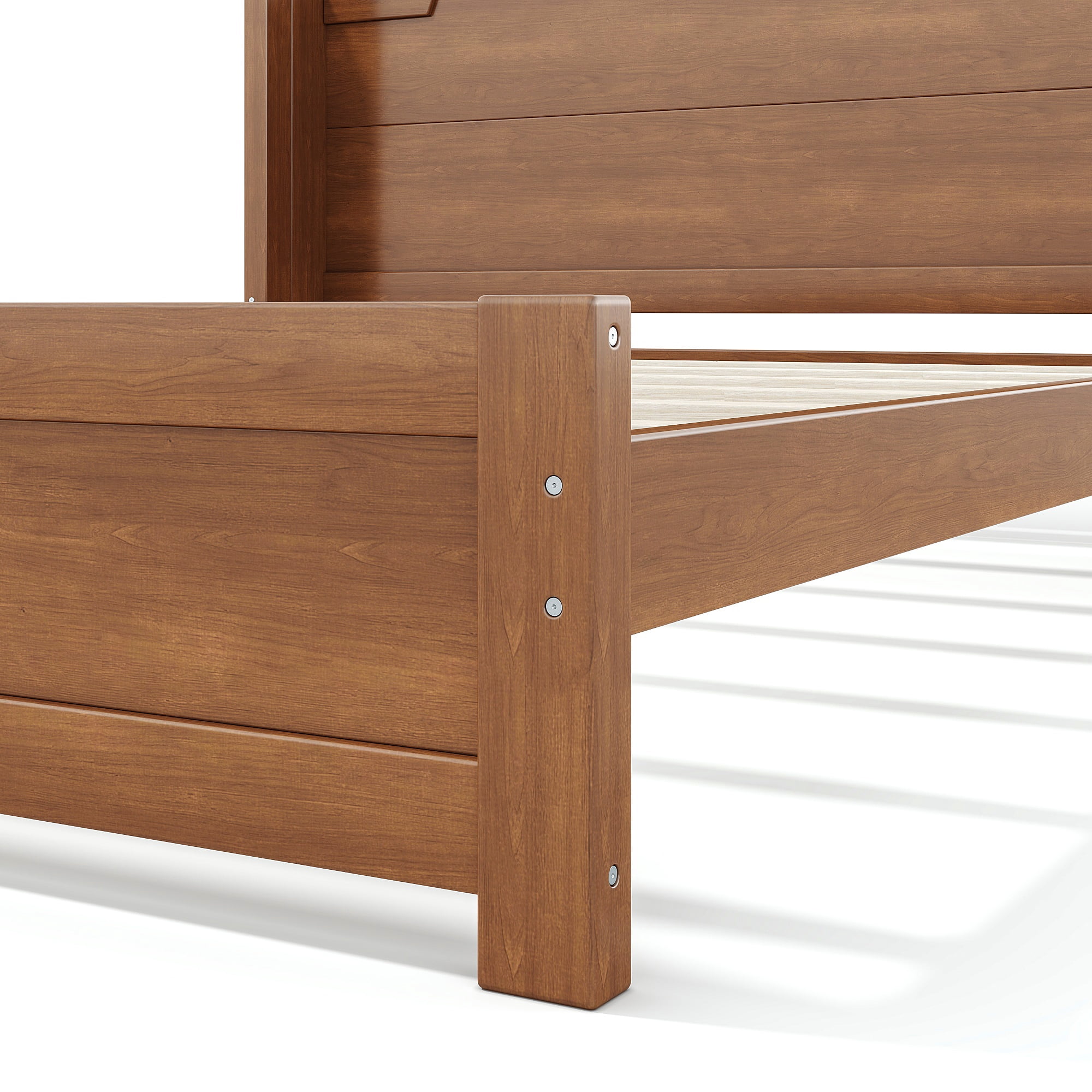 GARITIN Queen Solid Wood Platform Bed with Headboard, Brown Finish & Minimalist Design, Easy Assembly, No Box Spring Needed Traditional Wood Bed Frame, Brown