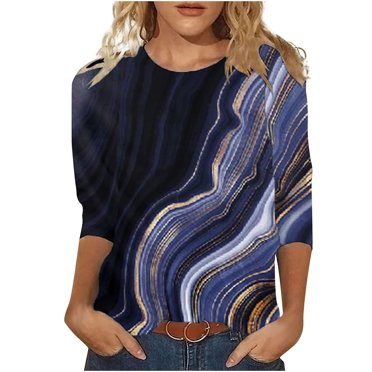 Graphic Print Tops for Women Thin Loose Blouse Tops Round Neck Long Sleeve Top Fashion Tie Dye Top Casual Pullover Tops