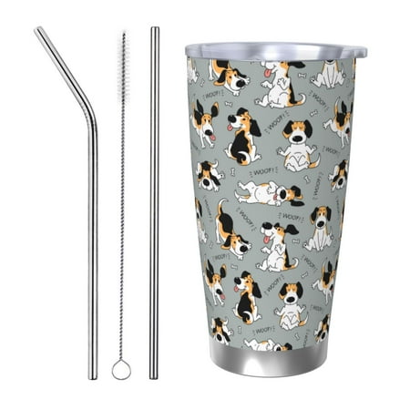 

Fuzoiu Funny Beagle Active Dog Print 20oz Tumbler Stainless Steel Vacuum Insulated Car Cup Insulated Coffee Mug Travel Mug with Lid Thermal Cup for Outdoor-Straw Three-piece Set