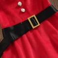thumbnail image 5 of 3Pcs Little Girls Christmas Skirt Set, Fluffy Stitching Boat Neck Long Sleeve Dress + Hat + Waist Belt Suit, 5 of 7