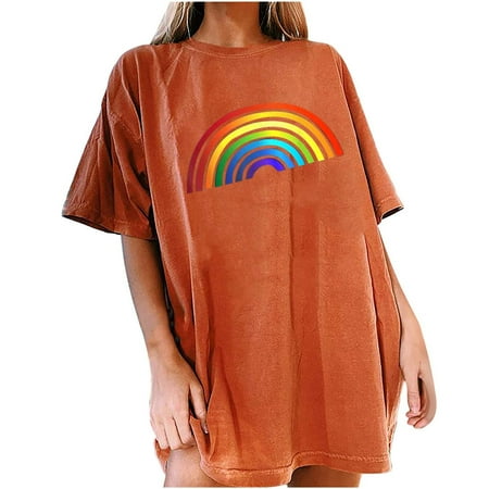 

Mrat Short Sleeve Round-Neck Blouses & Shirts Corset Tops For Women Ladies Vintage Drop Sleeve Rainbow Printd Pattern Casual Short Sleeve Tops Short Sleeve T-shirt Women