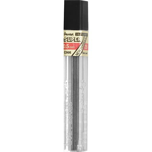 Pentel Super Hi-Polymer Leads - 0.5 mmFine Point - 2H - Black - 12 / Tube | Bundle of 10 Tubes