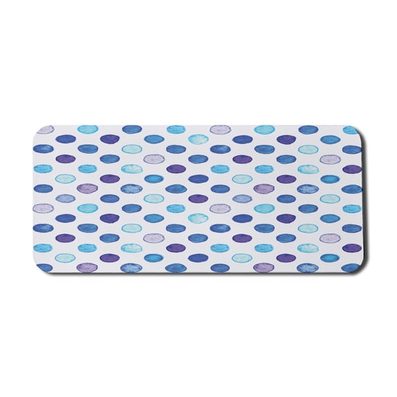 Watercolor Computer Mouse Pad, Vintage Polka Dots Motif with Different Shades on Blue Tones Soft Funky Artwork, Rectangle Non-Slip Rubber Mousepad X-Large, 35" x 15", Multicolor, by Ambesonne