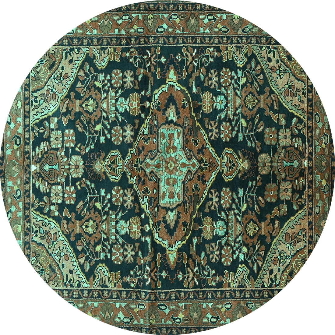 Ahgly Company Machine Washable Indoor Round Persian Turquoise Blue ...