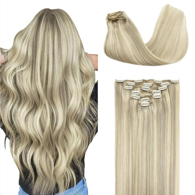 Extensiones de cabello GOO GOO, cabello humano real, 22 pulgadas, 170 g, rubio ceniza