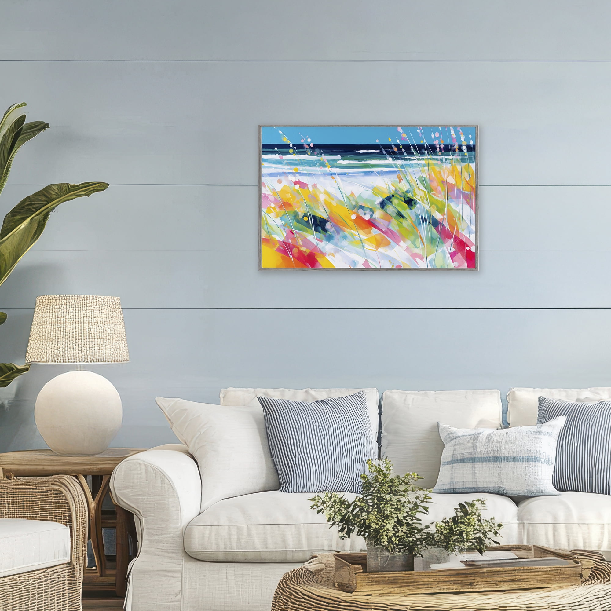 Stupell Industries Sea Oats & Ocean Breeze Abstract Gray Framed Giclee Art, design by Chromatic Storm Studio