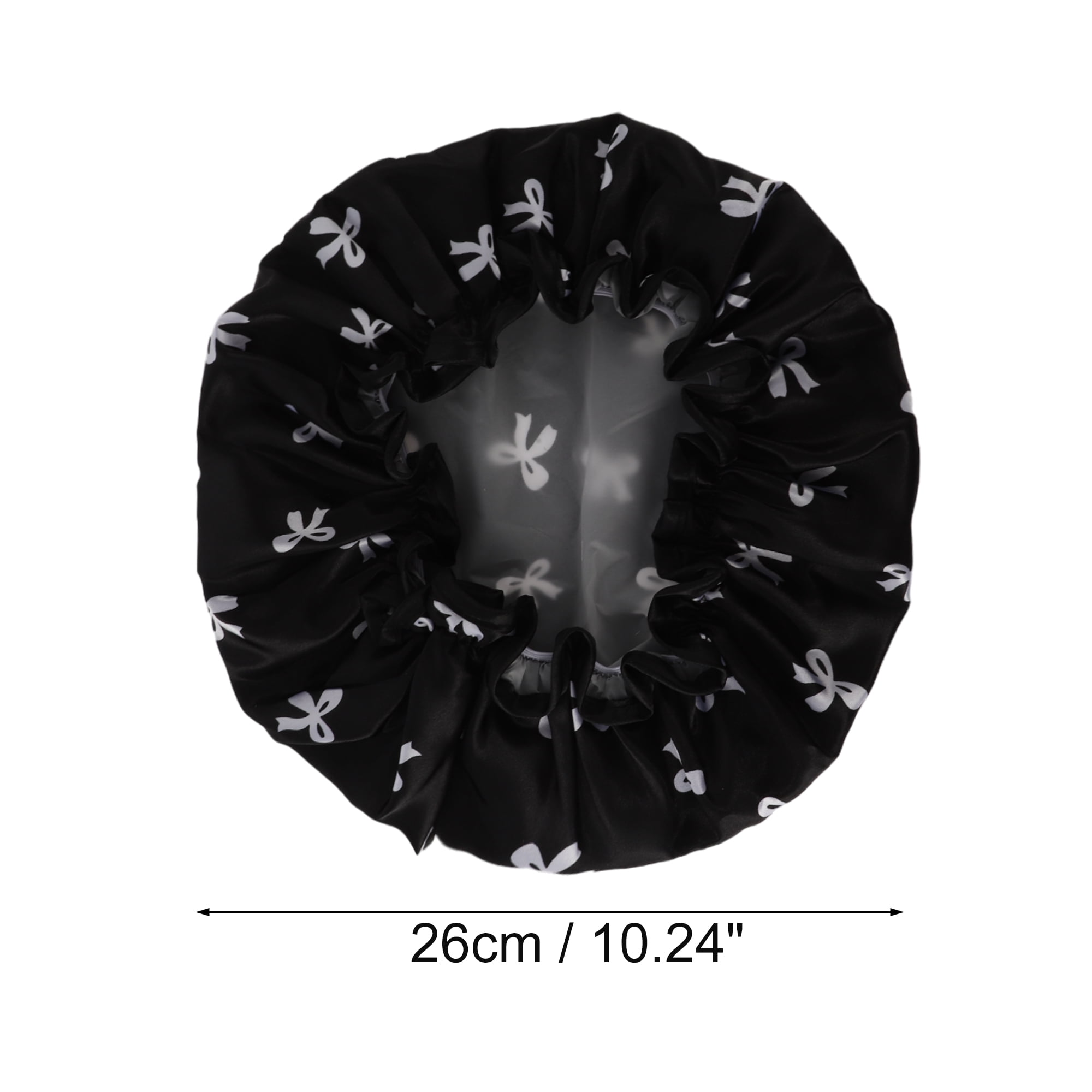 Unique Bargains Women Double Layer Bow Shower Cap 1 Pc Black