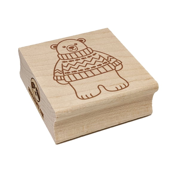 Polar Bear in Sweater Square Rubber Stamp Stamping Scrapbooking Crafting - Small 1.25in