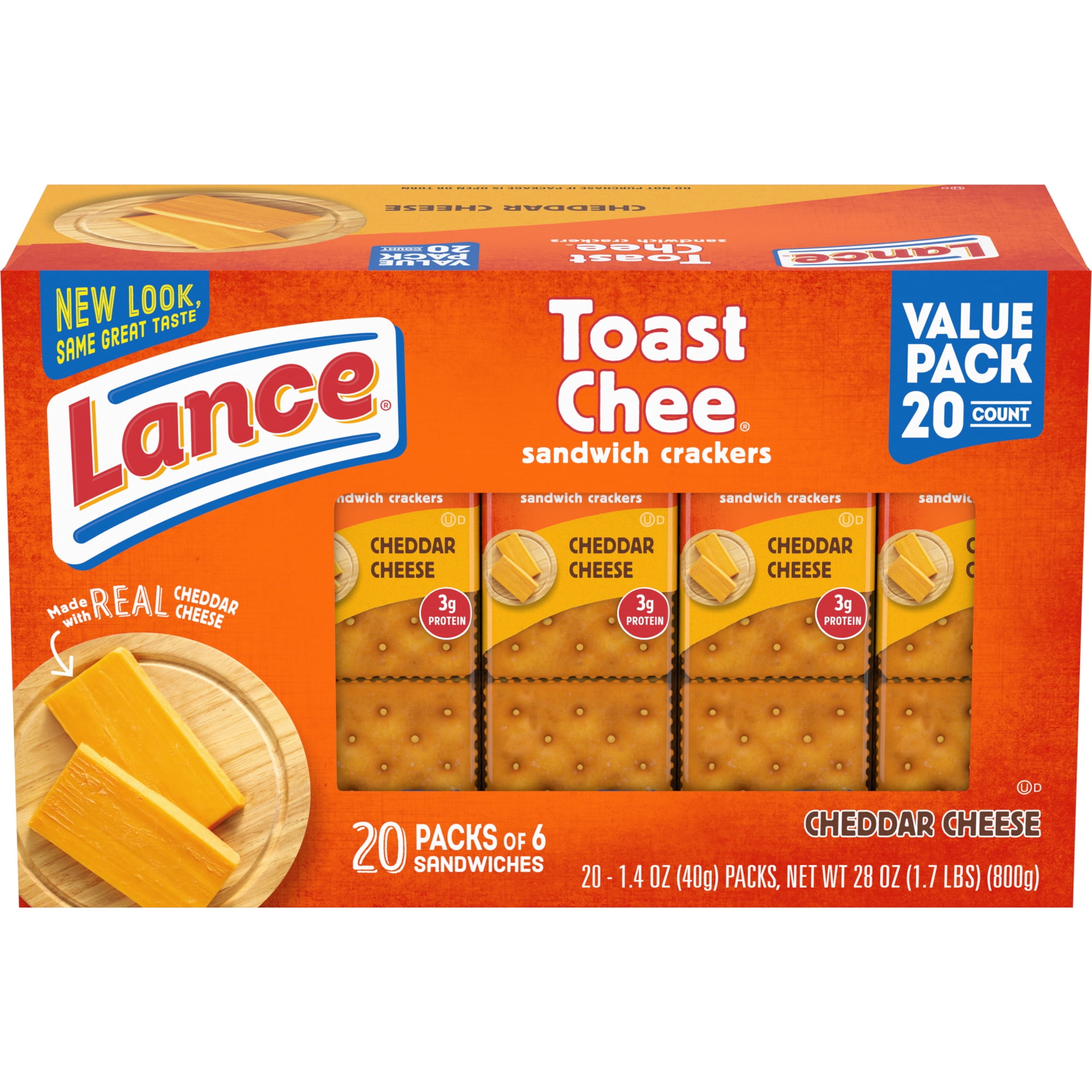 Lance Sandwich Crackers, ToastChee Cheddar, Value Pack 20 Ct BoX