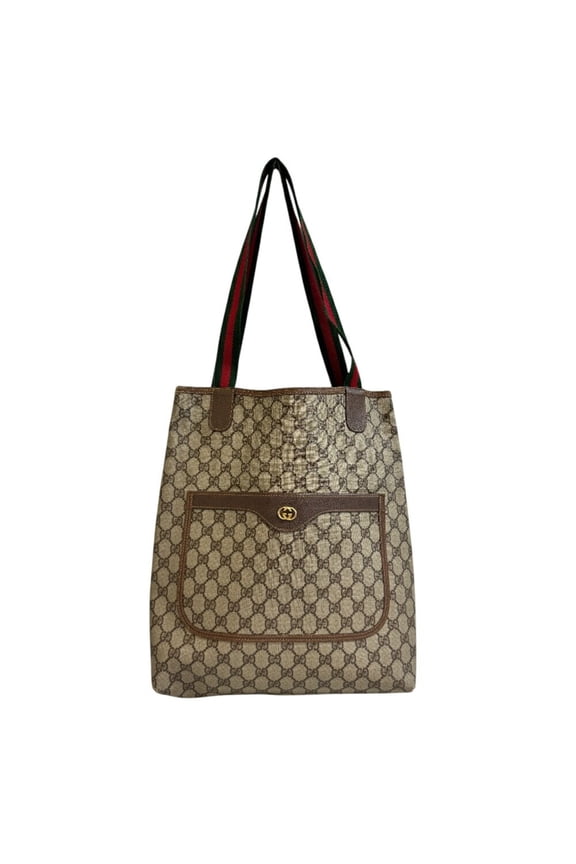 Pre-Owned GUCCI 002 58 6487 Sherry Line Old Gucci GG Tote Bag Brown Unisex (Fair)