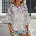 thumbnail image 3 of Purple Flowers Women's V-Neck Blouse With 3/4 Ruffled Bell Sleeves Casual Top Ladies Blouses, 3 of 7