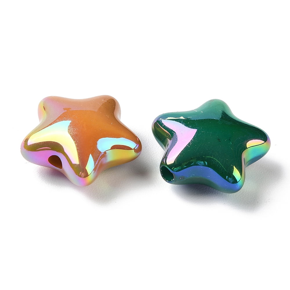 200pcs UV Plated Acrylic Beads Iridescent Star Mixed color 20x21.5x10mm Hole: 3mm