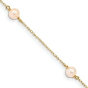 SWEET PEA JEWELLERY 14K Yellow Gold Madi K 5-6mm Pink Round Fwc Pearl 3-Station Bracelet (6 X 4.84) Made In Canada xf727-6