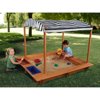 KidKraft Outdoor Covered Wooden Sandbox with Bins and Striped Canopy