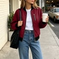 thumbnail image 4 of PRINxy Women's Long Sleeve Bomber Collar Full Zip Jacket with Decorative Chest Zip, Side Pockets for Fall Winter Casual Wine XXL, 4 of 8