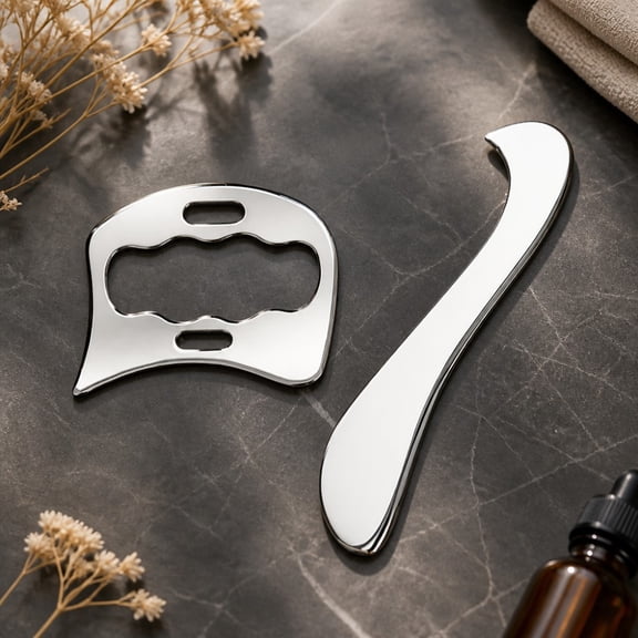 2 Pcs 304 Stainless Steel Gua Sha Muscle Scraper Tool Set, IASTM Physical Therapy Tools, Soft Tissue Mobilization Massage Scrapers for Myofascial Release, Deep Tissue Massage, Pain Relief