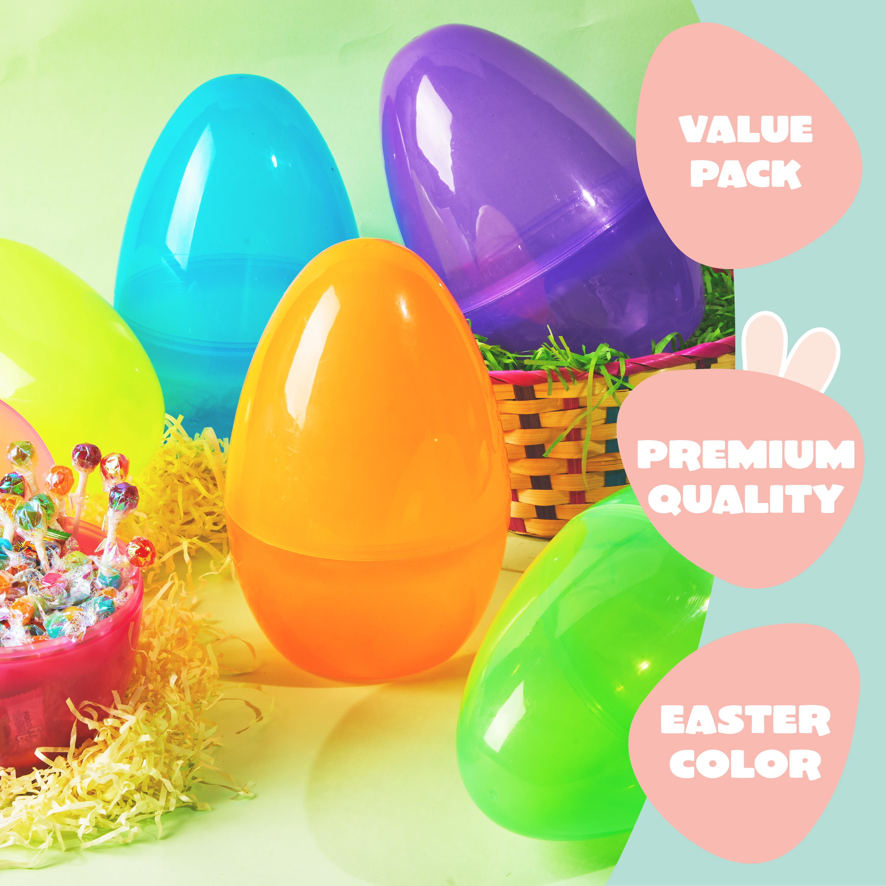 Joyfy 10 inch Large Easter Eggs, 6 pack Jumbo Plastic Easter Eggs, Clear Empty Fillable Perfect for Easter Egg Hunts, Easter Basket Fillers/Stuffers, Party Favor, Classroom Prize Supplies Decoration
