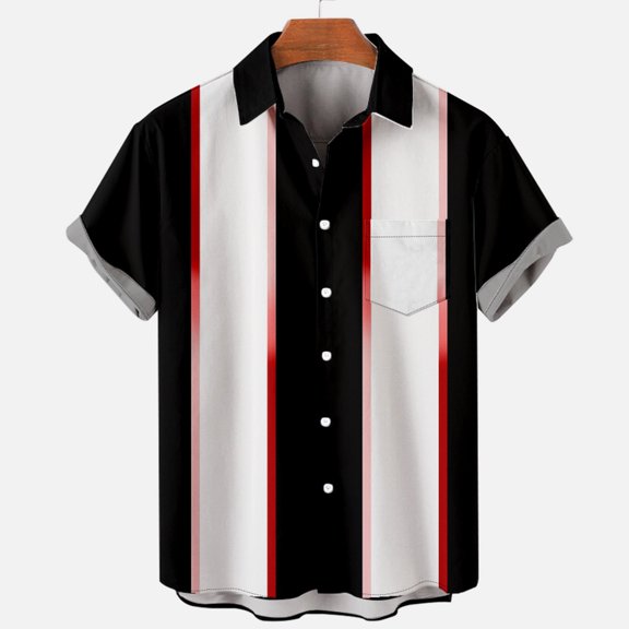 Cmfcve Summer Oversized Tops for Mens Vintage Vertical Stripe Shirt with Pockets Short Sleeve Button Down Casual Shirts
