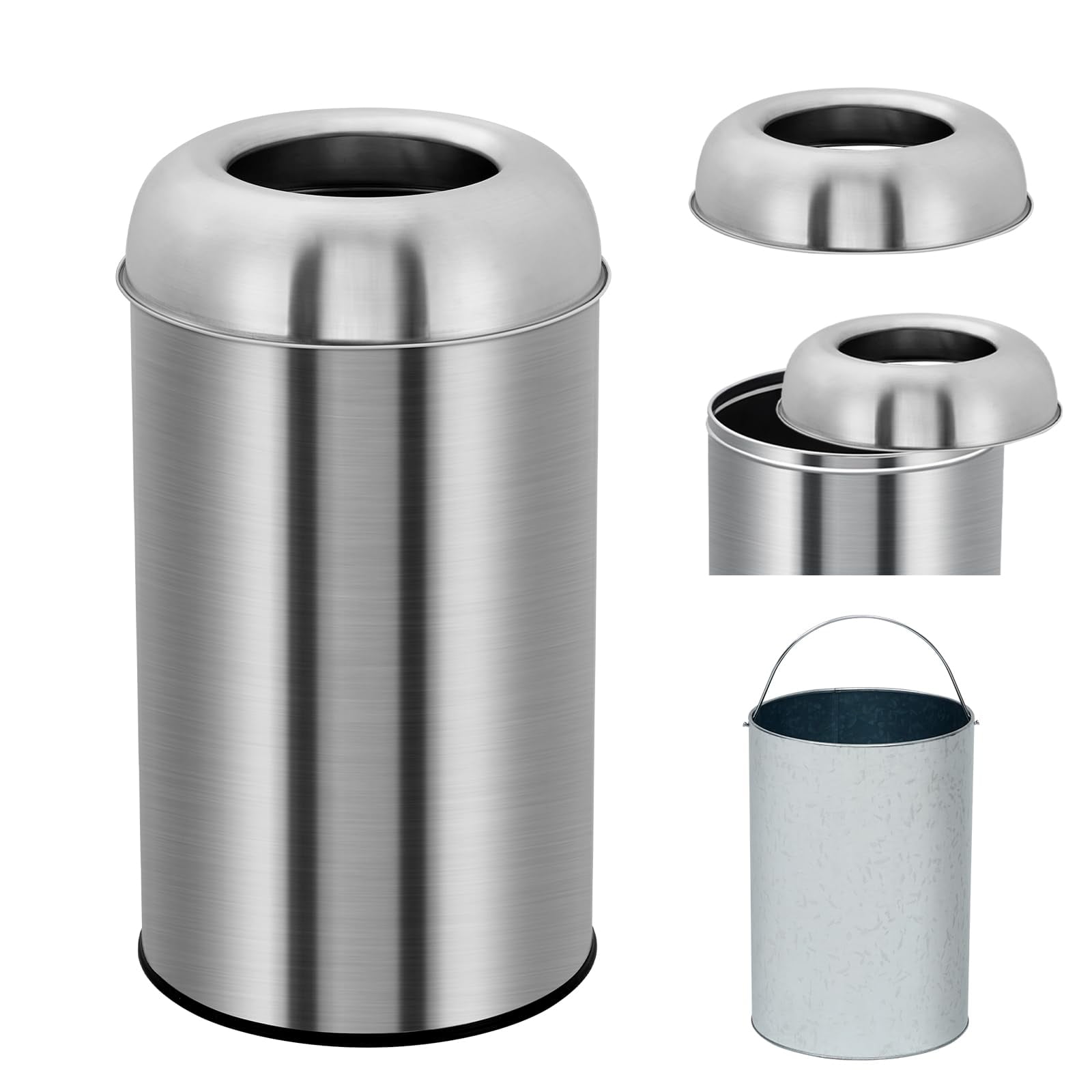 Ataucjin Open Top Trash Can, 13 Gallon/50 L Outdoor Indoor Round Garbage Can with Removable Inner Wastebasket, Commercial Grade Stainless Steel Rubbish Bin for Home, Office, Restaurant