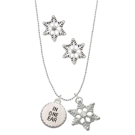 Delight Jewelry Silvertone In One Ear ''Out the Other'' Silver tone Snowflake Charm Necklace and Stud Earrings