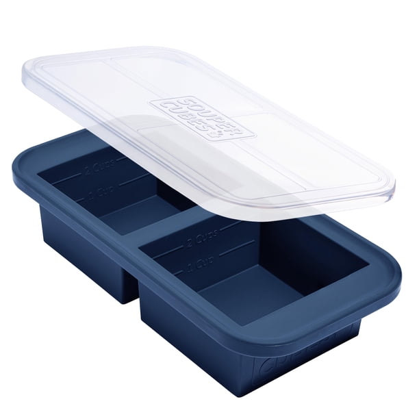Bandeja para congelador Souper Cubes de silicona de 500 ml con tapa azul, paquete de 1
