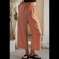 thumbnail image 4 of Pantalones Anchos Cómodos de Verano para Mujer, Color Marrón, Talla L, 4 of 5