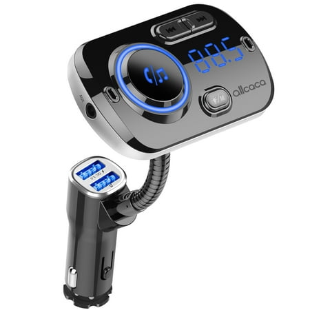 Bluetooth FM Transmitter for Car, 7 Color Wireless Bluetooth FM Radio Adapter QC3.0 Qucik Charger, 2 USB Ports, 4 Music Play Modes, Hands-Free Calls, TF Card, AUX (Best Way To Play Music In Car Without Aux)