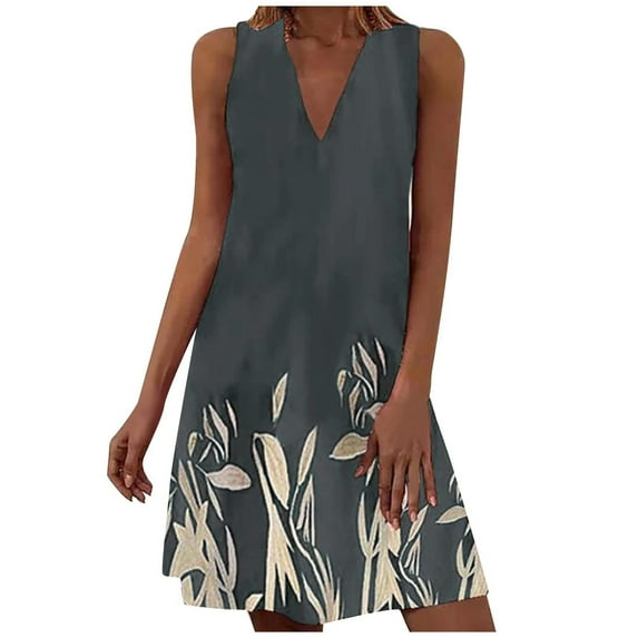 IROINNID V-Neck A-Line Dress For Women Fashion Summer Casual Print Sleeveless Tank Dress Mini Dress Comfort Waist Dress