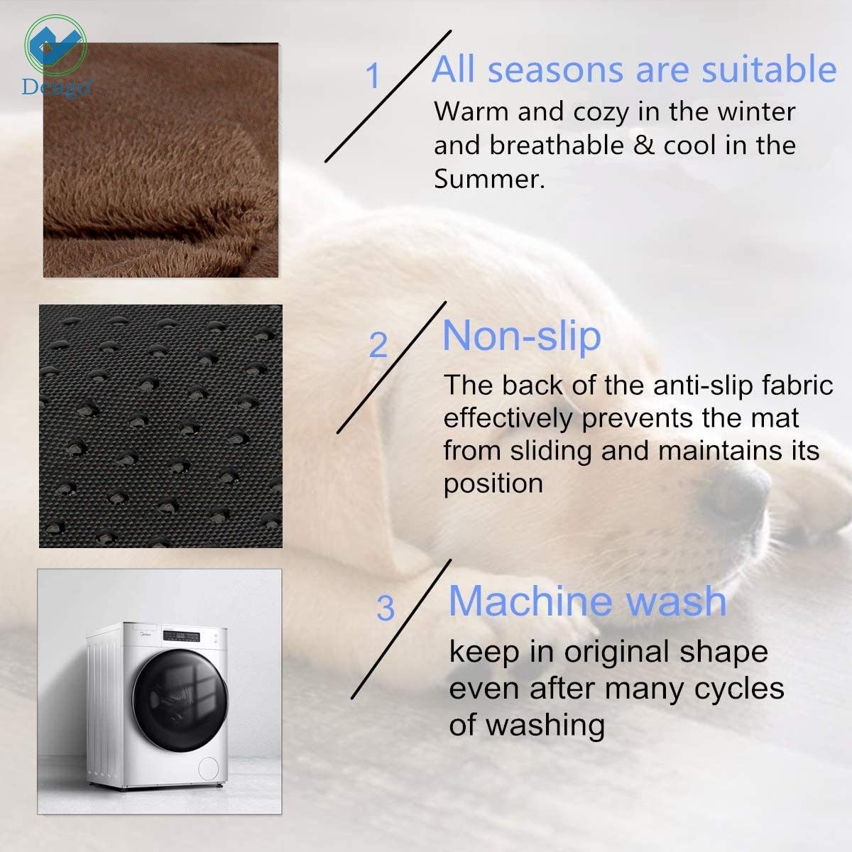 Deago Self-Heating Pet Bed, Thermal Mat, Brown Small photo 8