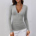 thumbnail image 2 of IWRICH Women's Long Sleeve Henley Shirts 2025 Fall Clothes Fitted Casual Work Basic Tops Button V Neck Tee T-Shirts Grey L, 2 of 7