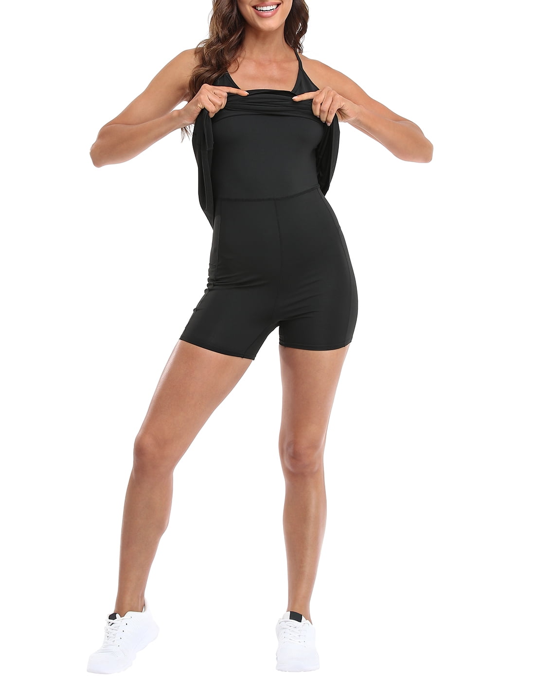 HDE Women Workout Dress Built in Shorts Sleeveless Athletic Sport Dress Black L