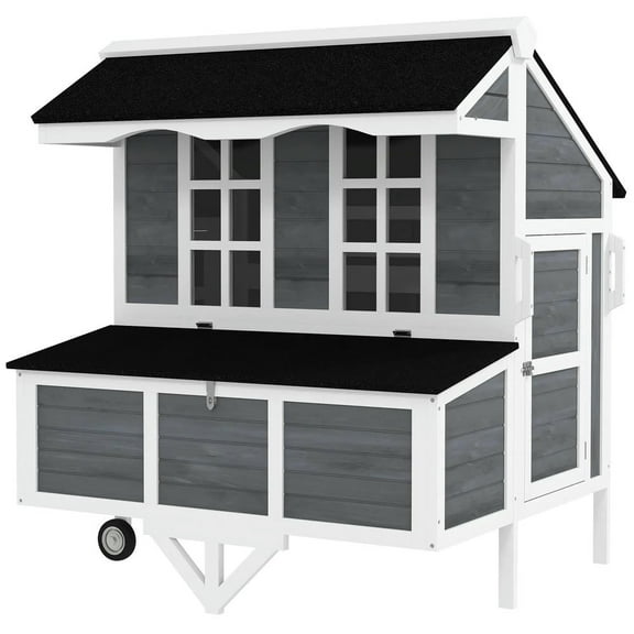 GVN Chicken Coop, Pet Hutch, Hen House,43" Chicken Coop with Wheels, Chicken Tractor with Nesting Box, Pull-out Tray, Gray