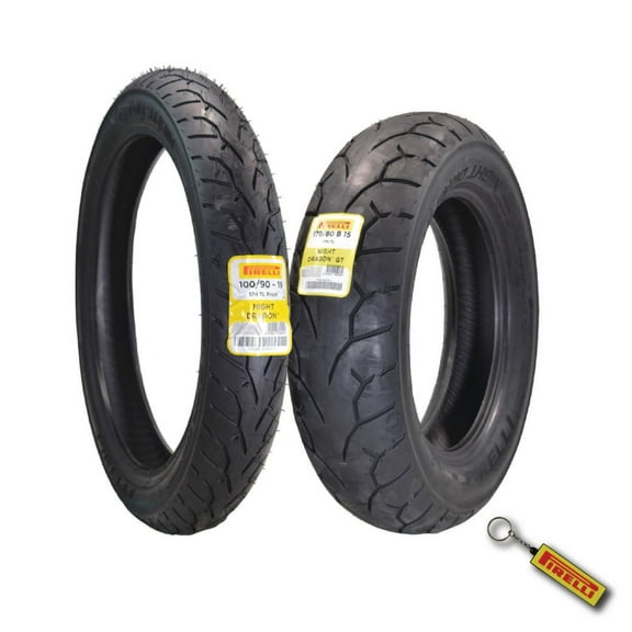 Pirelli Night Dragon Tire Set: 100/90-19 M/C 57H TL Front Tire & Pirelli Night Dragon GT 170/80B15 M/C 77H TL Rear Tire - Superior Traction & Handling for High-Performance Cruisers w/ Keychain