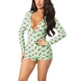 thumbnail image 2 of Women Funny Print Long Sleeve Button Down Deep V Neck Romper Shorts Playsuit One-piece Holiday Pjs, 2 of 4