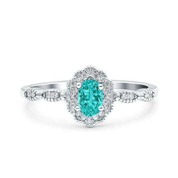 Halo Art Deco Oval Engagement Ring Simulated CZ 925 Sterling Silver Size 5