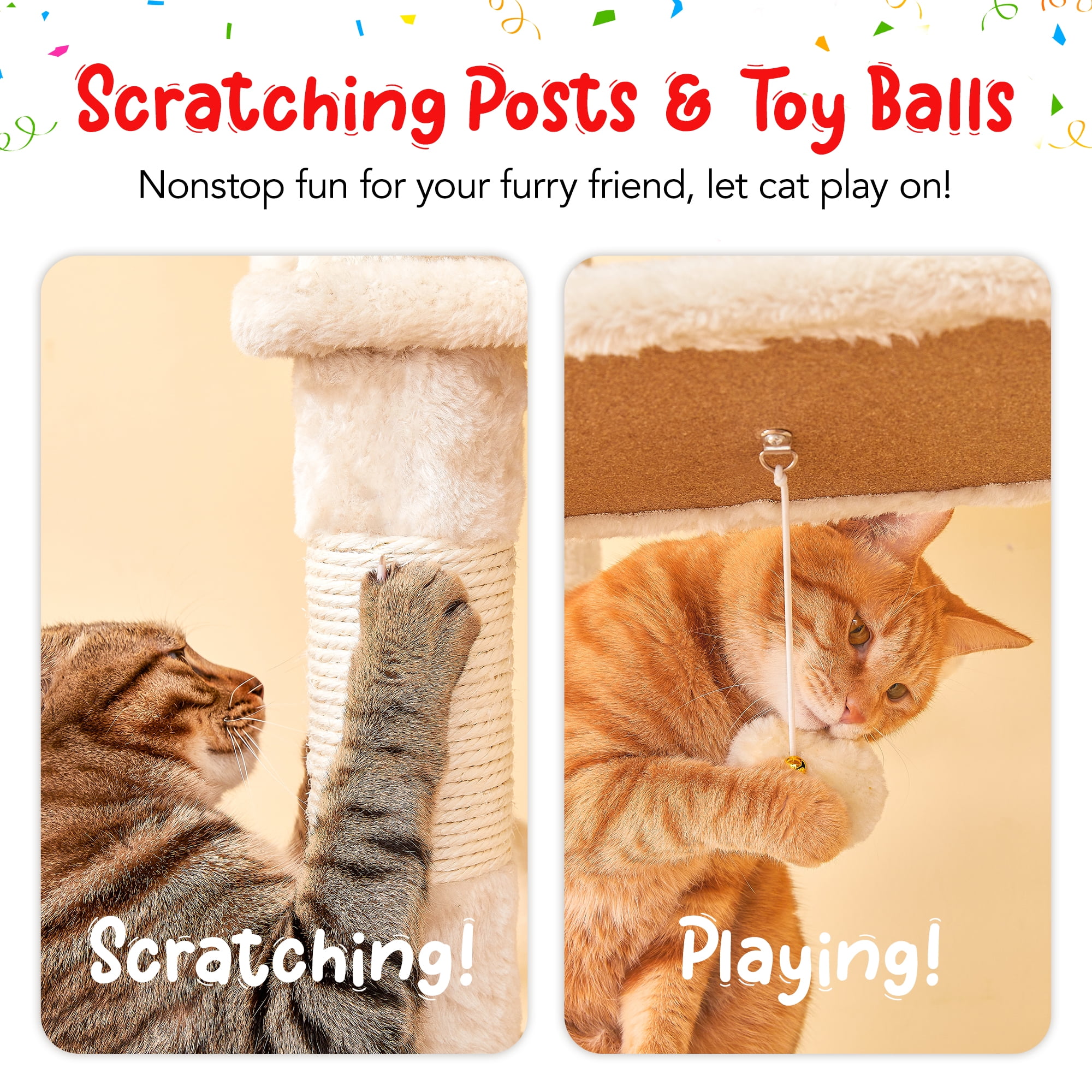 Furcato 77-Inch Cat Tree for Indoor Cats, Multi-Level Large Cat Tower with 4 Hammocks, 2 Padded Perches, Large Cat Condo, Beige