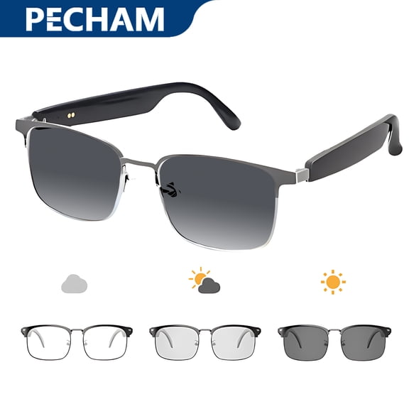 Pecham AI Translator Smart Glasses for Men Women, Bluetooth Audio Sunglasses with Photochromic Lenses, Voice Assistant, Real-Time Translation for Travel Meeting Trade Business