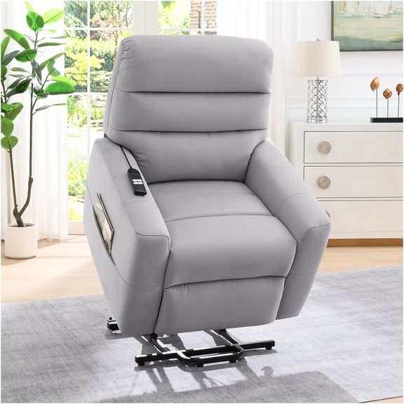 JERFIT Power Lift Recliner Chair with Massage and Heat, 180° Zero Gravity Full Body Reclining, PU Leather Glider Rocker for Elderly, Gray