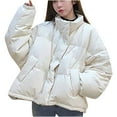 thumbnail image 2 of Edvintorg Women's Winter Jackets with Zipper Fashion Loose Standing Neck Thickened Cotton Clip Warm Bread Coat Cotton Coat with Buttons, 2 of 7
