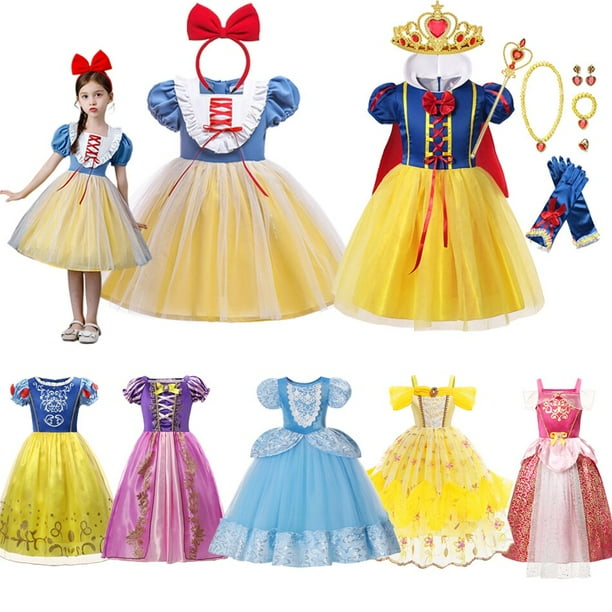 Vestido de princesa Blancanieves de Disney para ninas disfraz de Cosplay Rapunzel Bella Cenicienta fiesta de cumpleanos de Halloween ropa para ninos 4T etiqueta 120 Gao Jinjia LED Walmart en linea
