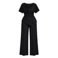 thumbnail image 4 of Cagogo Women Plus Size 2 Piece Set Casual Summer Cruise Outfits Loose Short Sleeve Crew Neck Tops Comfy Pants Matching Lounge Sets Tracksuits Travel Airport Clothes, Black 4XL, 4 of 6