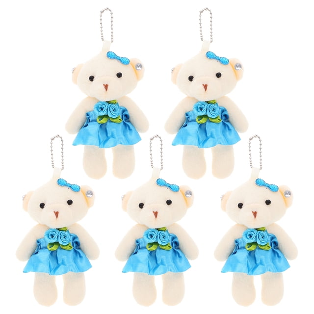 KAKOWELY 5 mini osos con cadenas colgantes, muñecos de peluche, materiales para ramos de ositos pequeños
