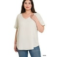 thumbnail image 2 of Zenana Women's V-Neck Heavy Dobby Boat Neck Rolled Short Sleeve Blouse Top, 2 of 3