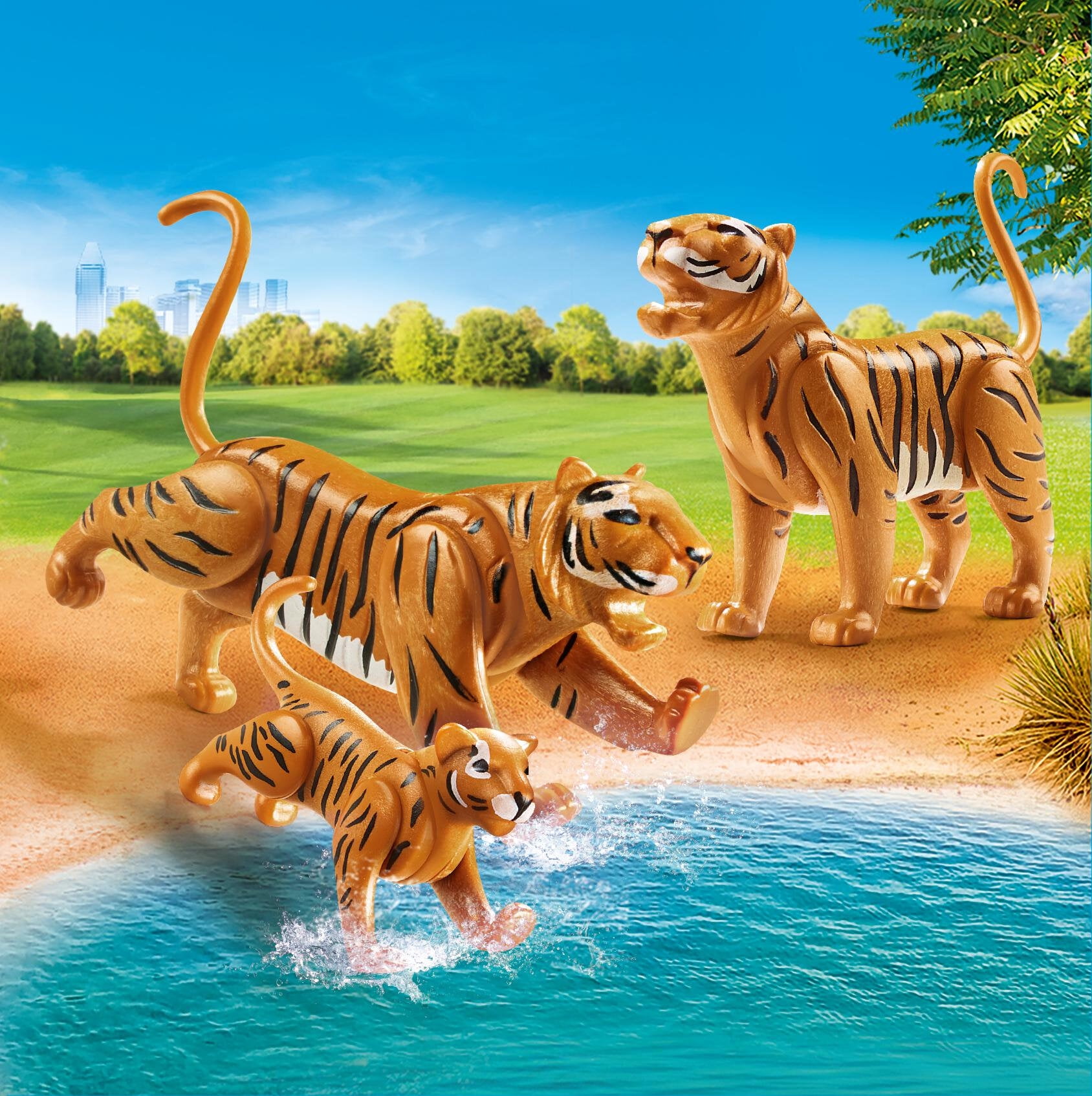 PLAYMOBIL Tigers with Cub Action Figure Set, 3 Pieces