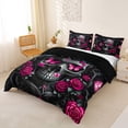 thumbnail image 2 of Homewish Halloween Skull Duvet Cover Queen For Adults Teens,Pink Rose Floral Butterfly Queen Bedding,Black Reversible,3-Piece,1 Duvet Cover and 2 Pillowcases, 2 of 6