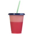 thumbnail image 1 of Creative Color Changing Cup with Lid and Straw Reusable Plastic Short Cold Drink Cup for Adult Children(Orange), 1 of 2