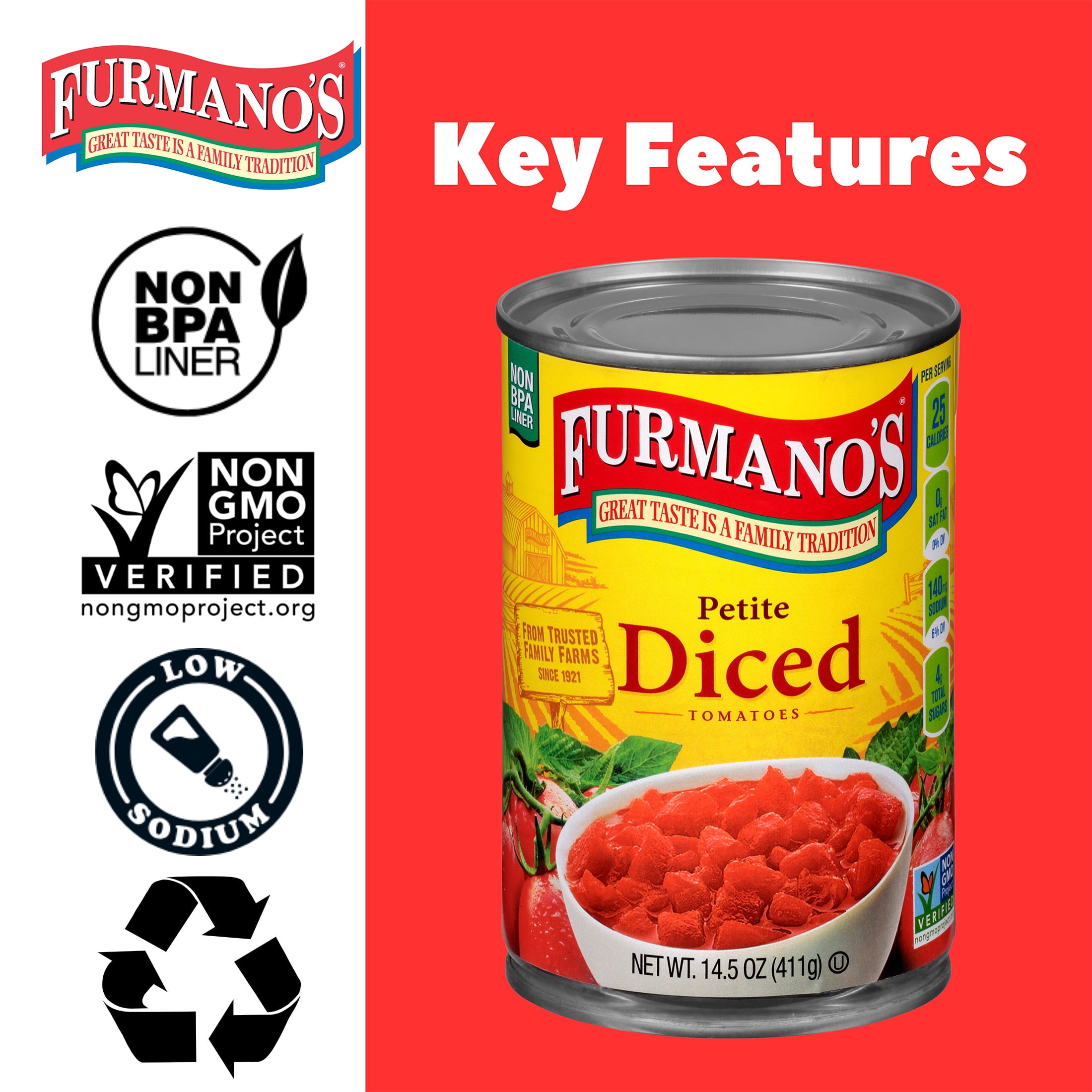 (12 pack) Furmano's Petite Diced Tomatoes, 14.5oz, Can